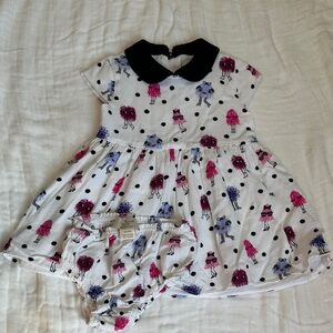 kate spade White Dress with Black Collar and Pink & Purple Monster Print